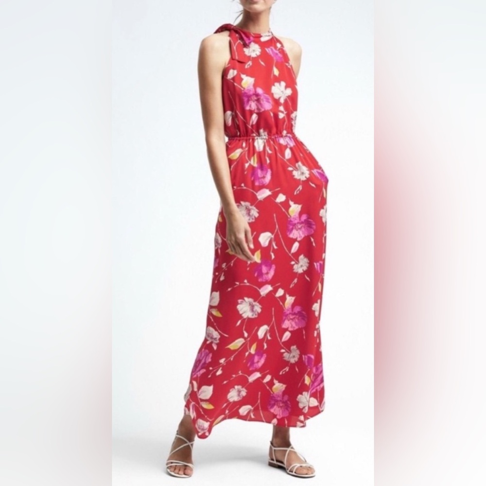 Banana Republic Red Floral Maxi Dress